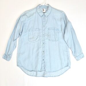H&M Lyocell Chambray Button Down Denim Shirt Light Baby Blue Womens 10 L
